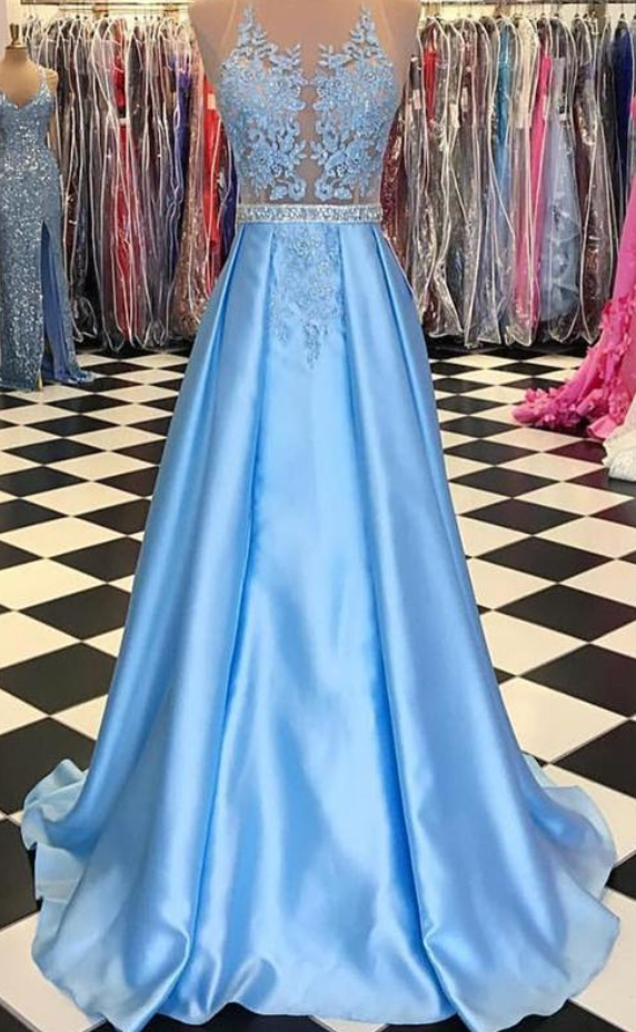 Sexy Sleeveless A Line Blue Prom Dresses For Junior, Long Evening Dress ...