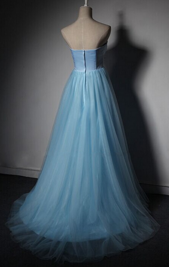 Blue Tulle Sweetheart Evening Gown With Flowers on Luulla