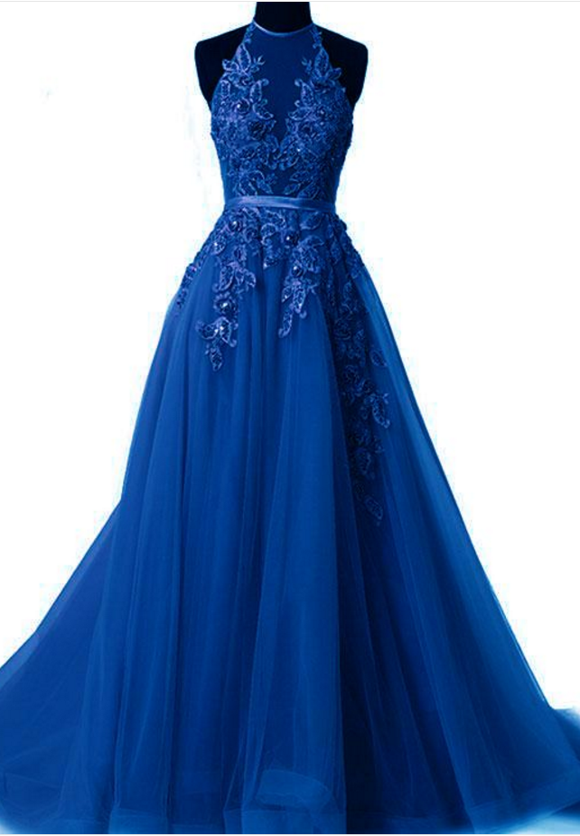 Prom Dresses,modest Royal Blue Prom Dresses, Unique Party Dresses With Lace, Elegant Evening Gowns With Appliques