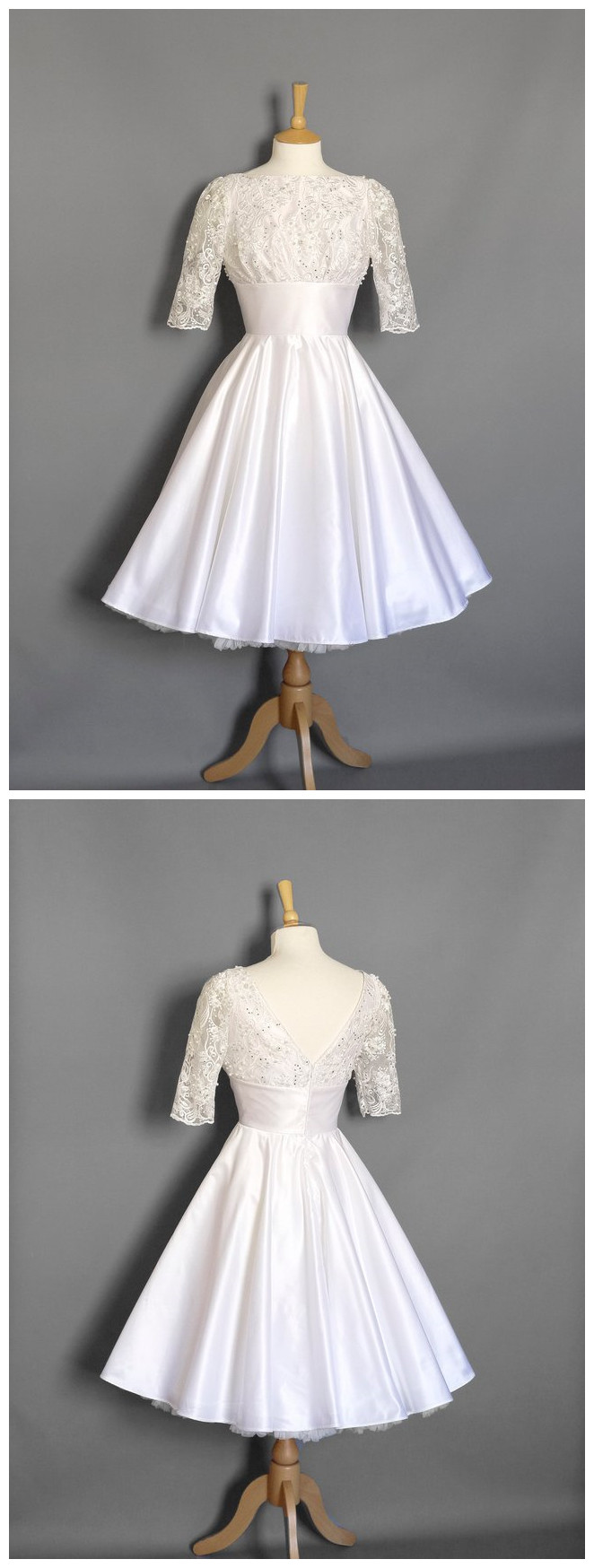Vintage Pearl Satin & Beaded Lace Tiffany Wedding Dress