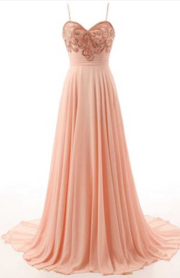 Women Retro Spaghetti Straps Prom Dress,chiffon Long Evening Dress For Prom