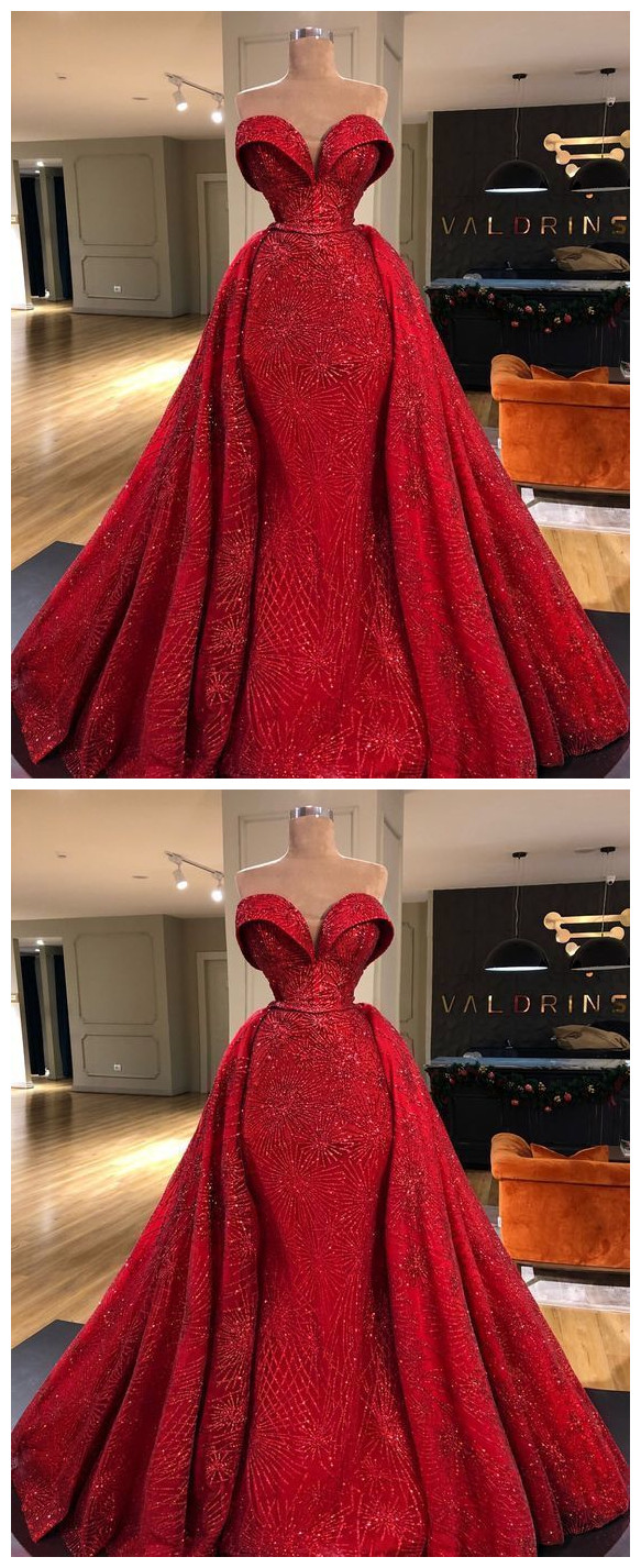 Mermaid Red Lace Prom Dress Long Prom Gowns