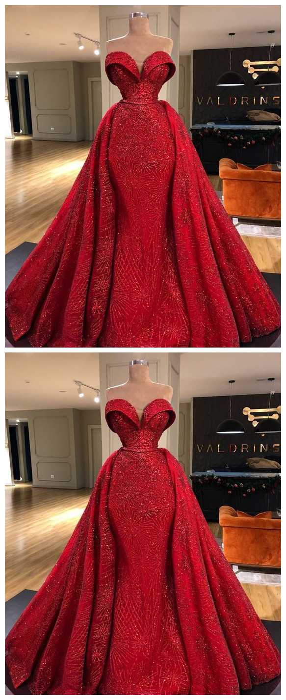 Red Plunging Lace Jersey Mermaid Made to Measure Prom Dress