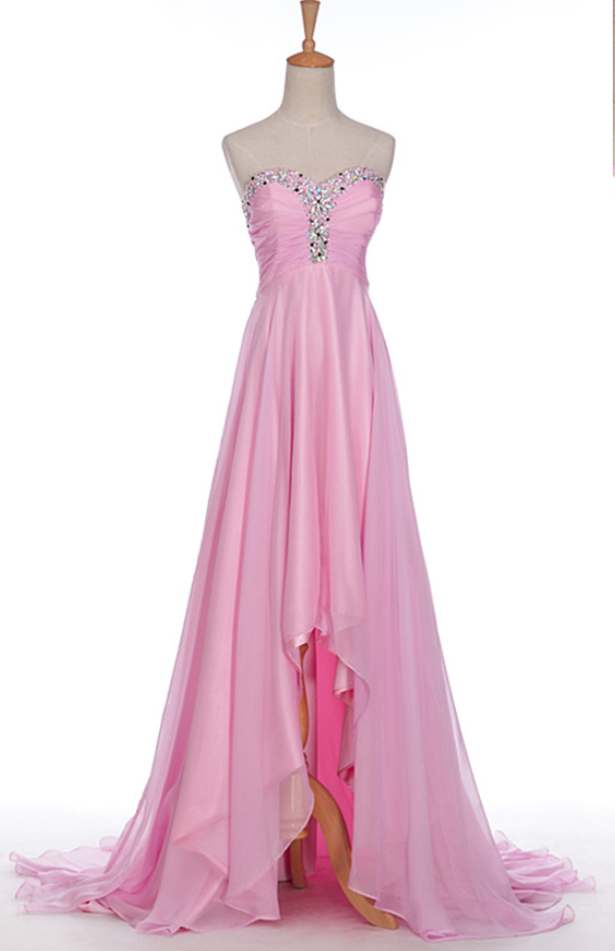 Luxury High Low Pink Bridesmaid Dresses,high Low Zipper Sweetheart A Line Bridesmaid Dresses, Sexy Pink Crystal Beaded Bridal Dresses