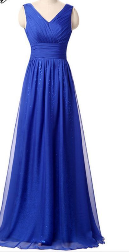 Special Occasions Evening Dress, Blue Long Dress , Deep V Back ,v Neckline Sexy ,floor Length Formal Dress