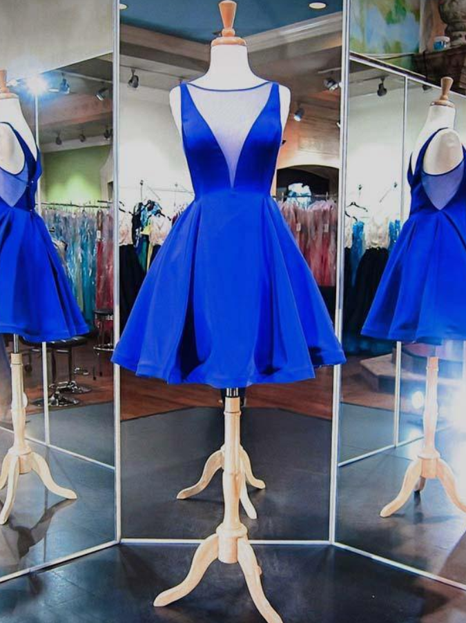 Simple Royal Blue Homecoming Dresses With V Neckline Sexy Short Prom Party Gowns