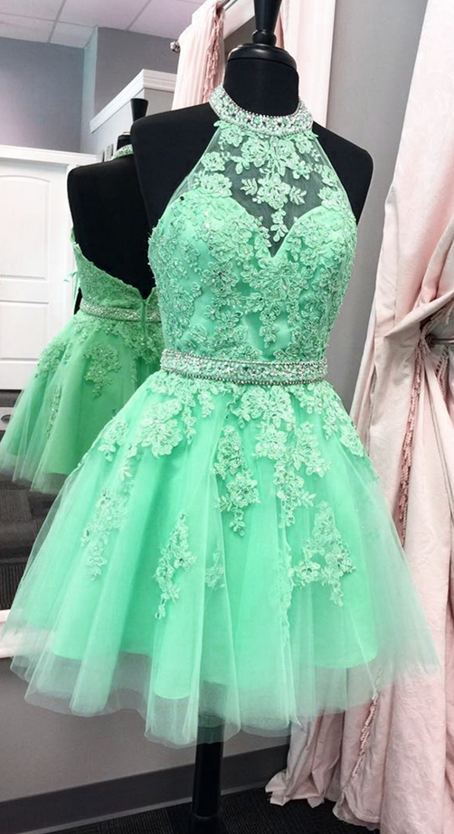 Halter Homecoming Dress,tulle Homecoming Dress,short Prom Dresses,lace Homecoming Dress,elegant Party Dress