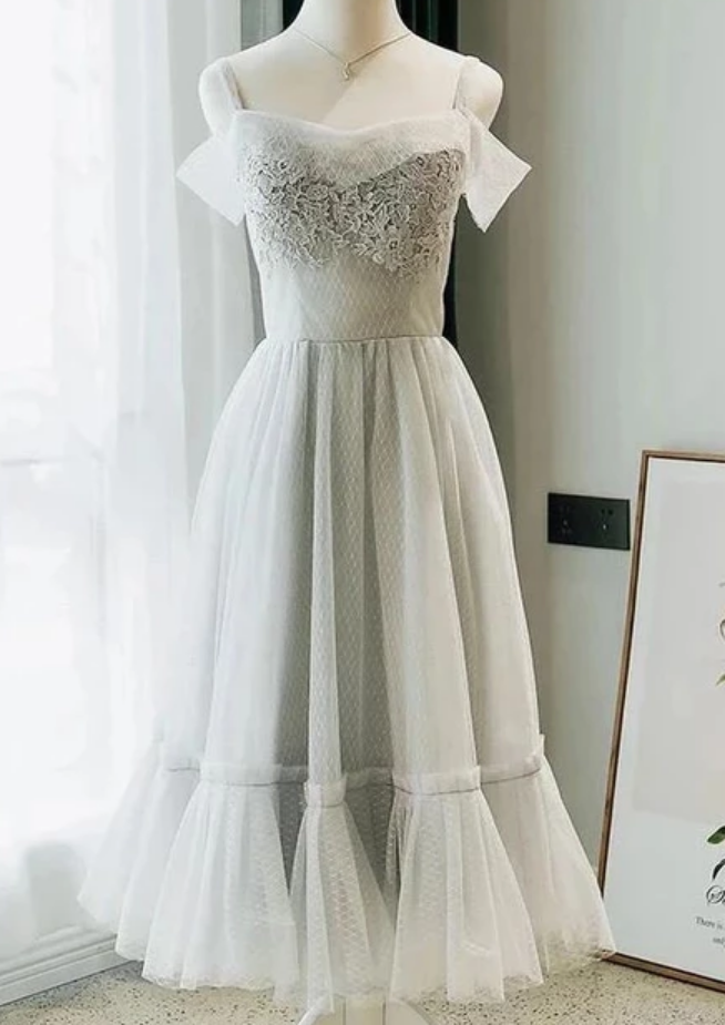 Simple Cap Shoulder A-Line Tea-Length Homecoming Dresses