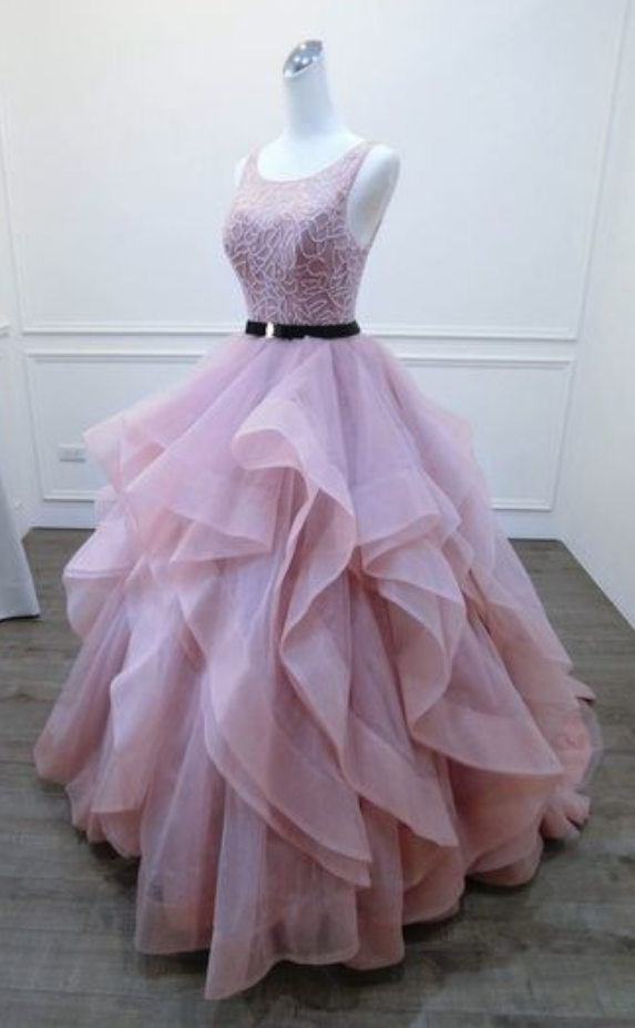 Tiered Skirt Prom Dress,sexy Open Back Blush Pink Prom Gown,colorful Wedding Dress