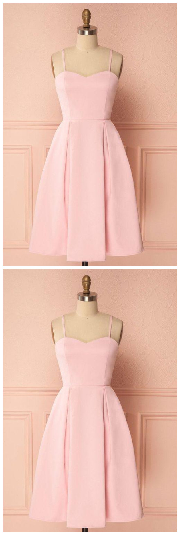 Pink Satin Short Prom Dress, Pink Homecoming Dress