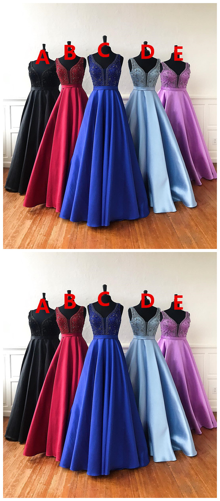 Multi-color Satin V Neck Beaded Long Winter Formal Dress, Evening Dress on Luulla