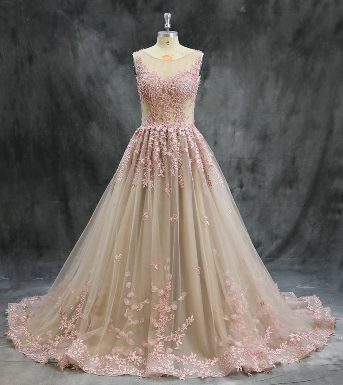 White Tulle Gold Lace Applique Long Ruffles Senior Prom Dress, Formal Dress  cg9023 main image 1