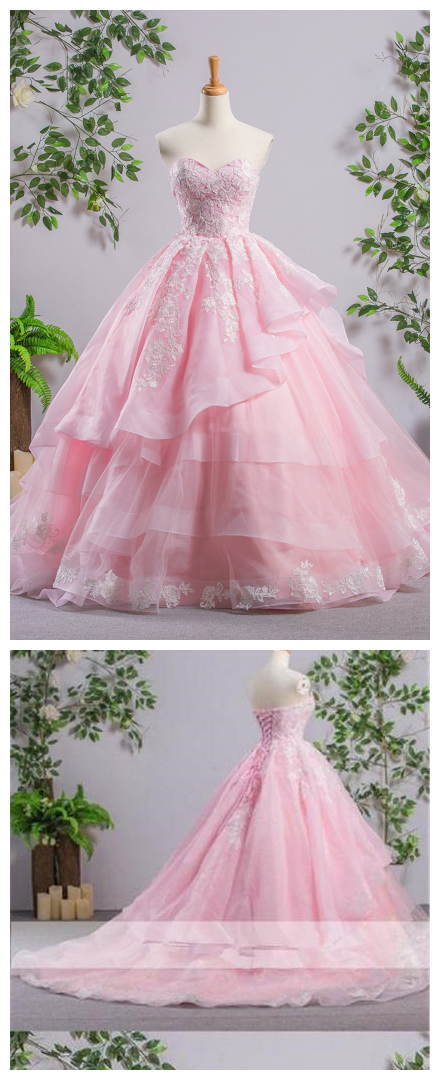 Sweetheart Pink A-line Lace Evening Prom Dresses, Sweet 16 Dresses