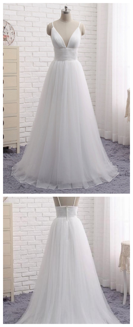 White Tulle Evening Dresses, White Wedding Dress, Wedding Dress,custom Made ,2018 Fashion