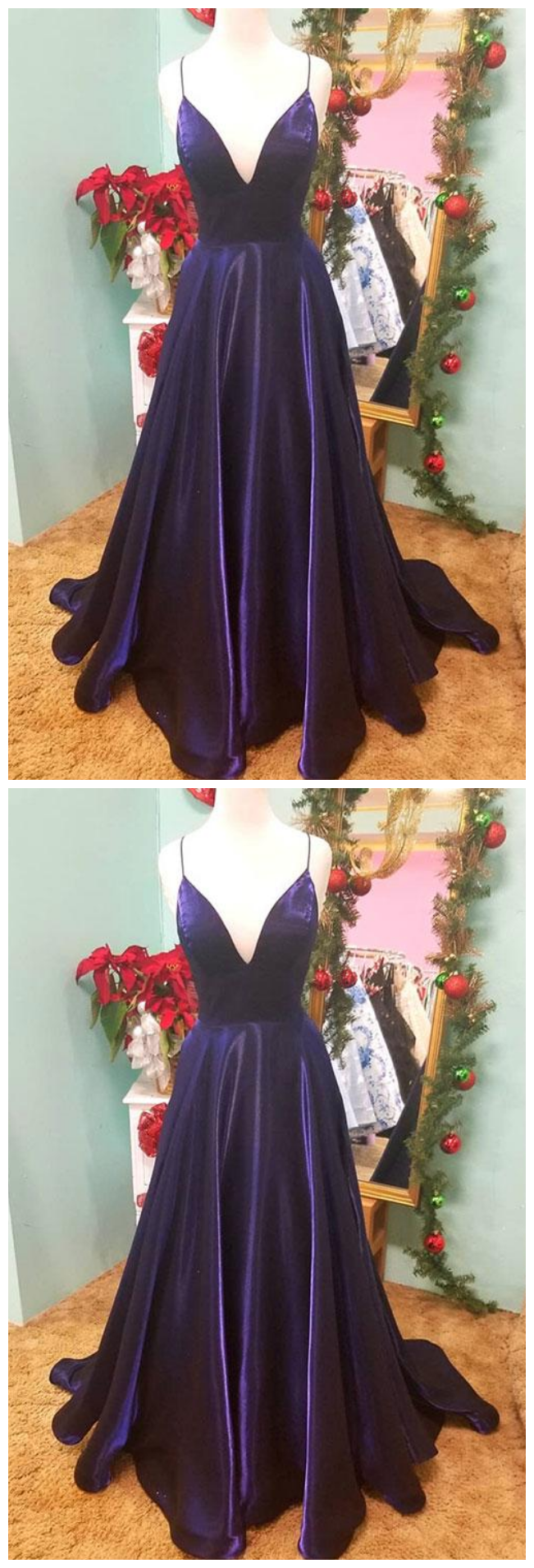 Simple Purple V Neck Satin Long Prom Dress, Evening Dress