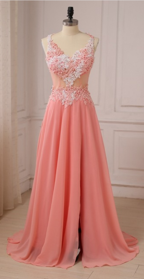 Arrive At The Applique Evening Dresses,v-neck Chiffon Evening Dress ,ball Gown With A Sequined Dress ,a Tailored Evening Gown