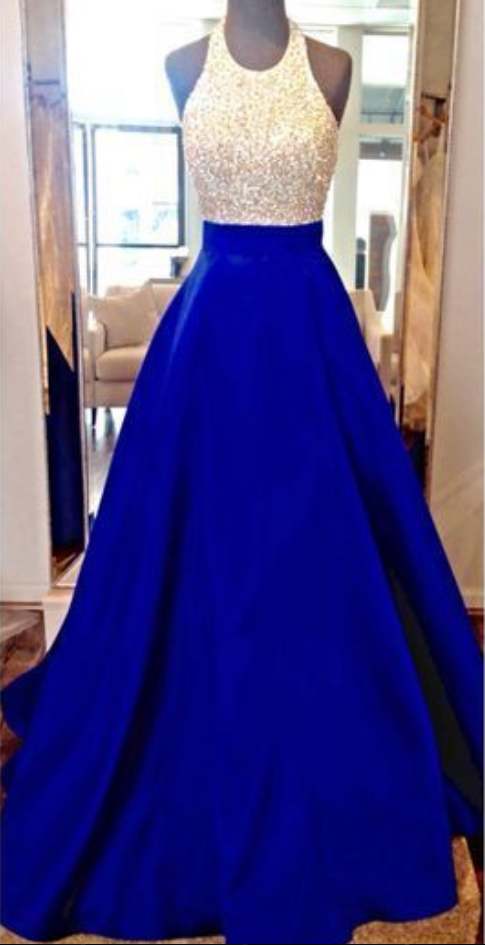 Ball Gown Prom Dresses,sexy Prom Dress,backless Prom Gown,royal Blue Evening Gowns