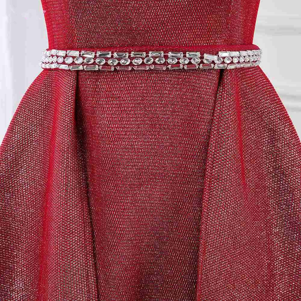 Glamorous Wine Red Off-The-Shoulder Evening Dress With Sequins Beads