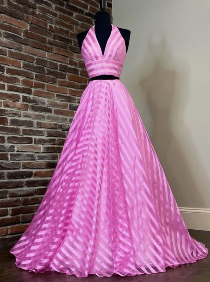 Adore Outfit Stripe Prom Dress Two Pieces Evening Dress