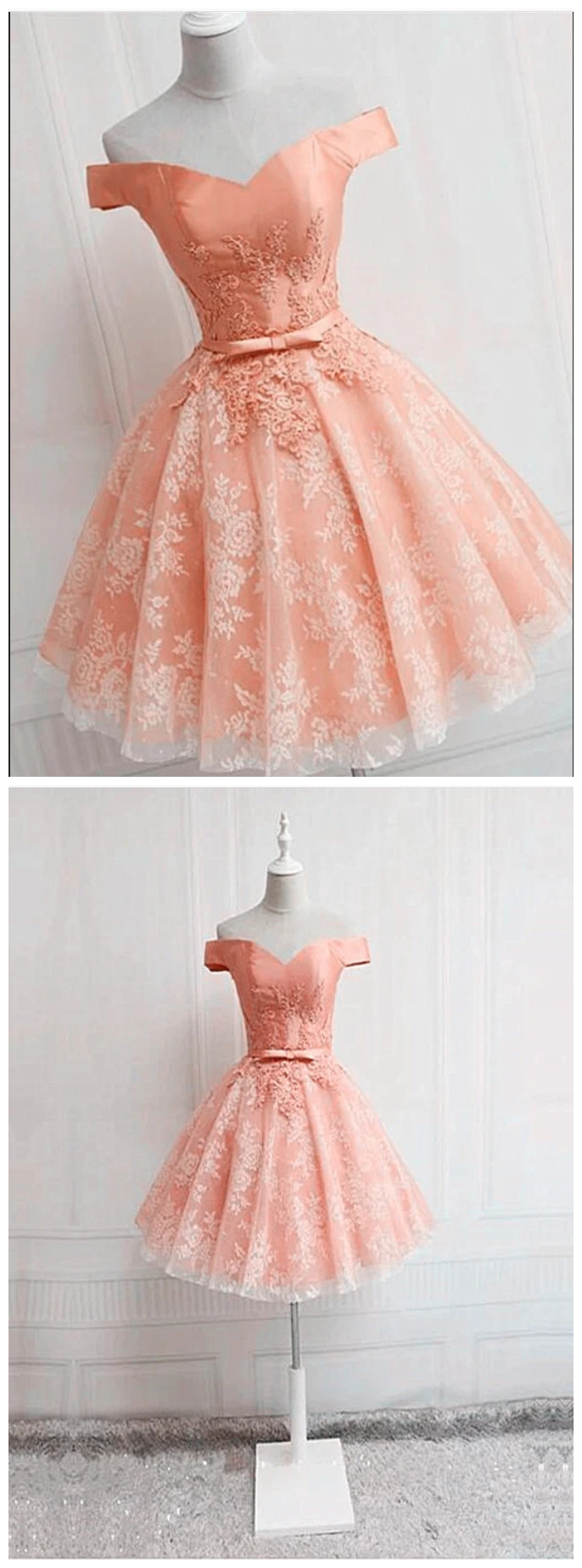 Vintage Pink Chiffon Lace Appliques Short Birthday Outfits Off The Shoulder A Line Homecoming Dress main image 0