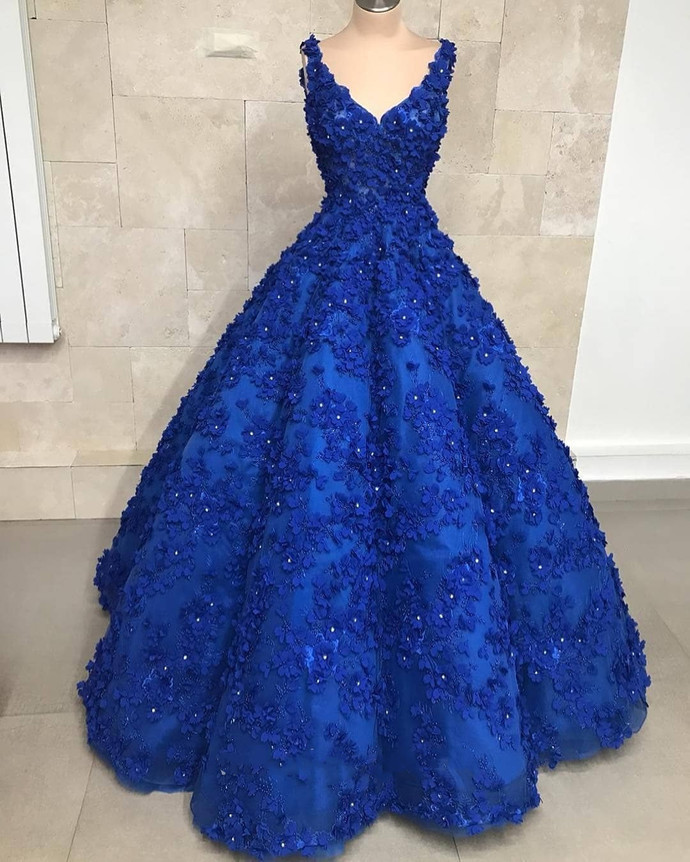Sexy V Neck Sleevless Royal Blue Mermaid Long Prom Dress, Floor-length Evening Dress