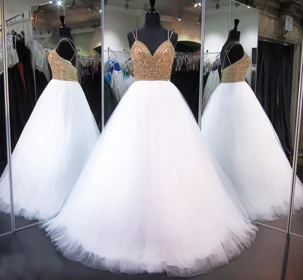 Quinceanera Dresses, Long Prom Dresses Ball Gown, White Tulle Ball Gown Quinceanera Dresses, Formal Sweet 16 Dress