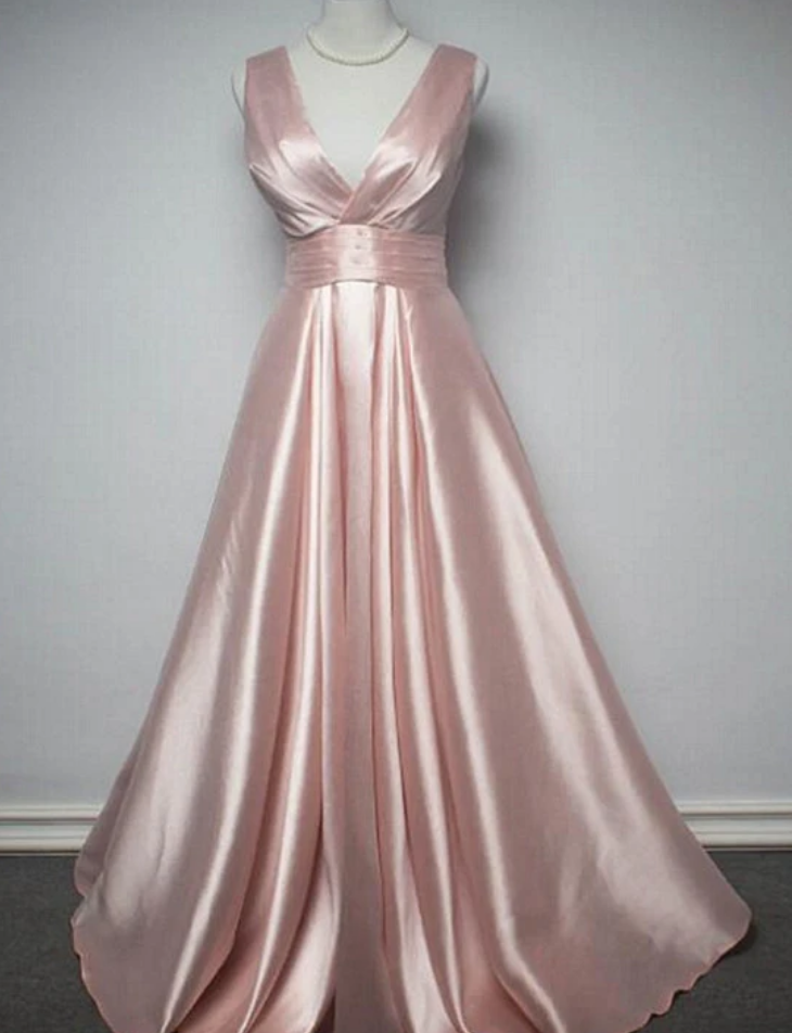Satin V-neckline Long Party Dress, Prom Dress