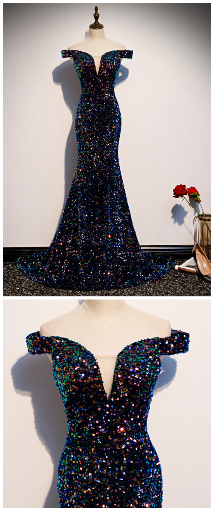 Charming Sequins Mermaid Long Formal Gown, Blue Sparkle Long Party Dress