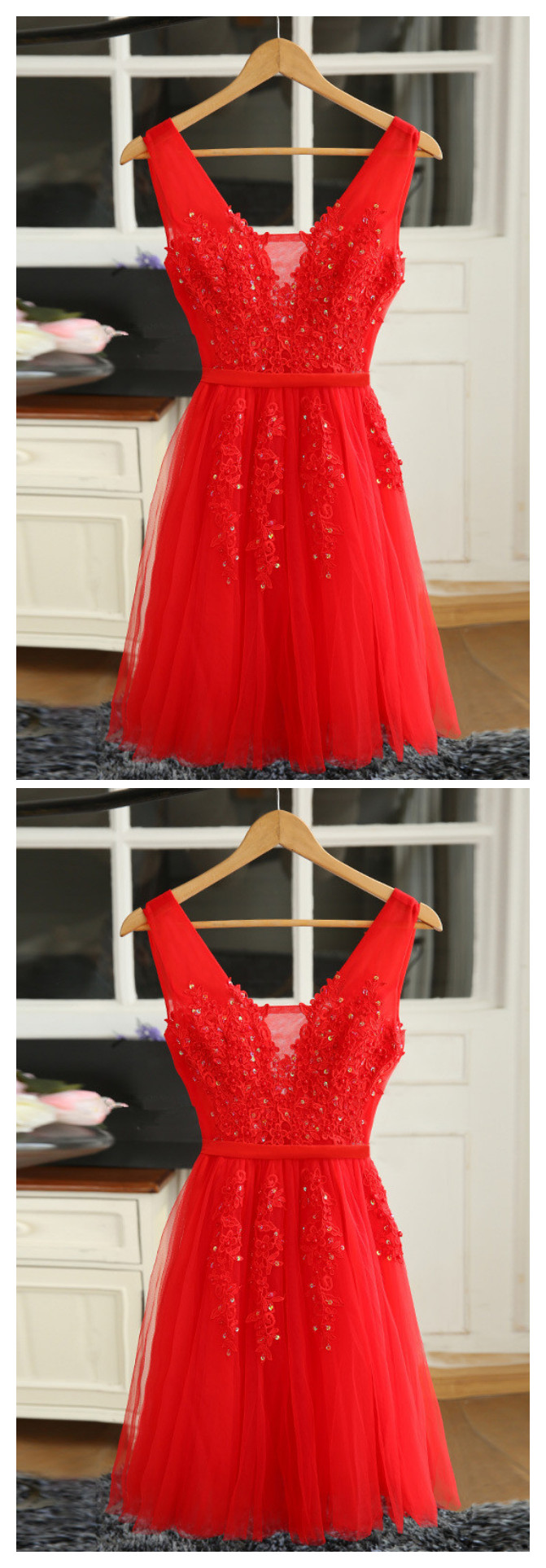 Cute A-line Red Knee Length Party Dress 2020, Short Homecoming Dresses