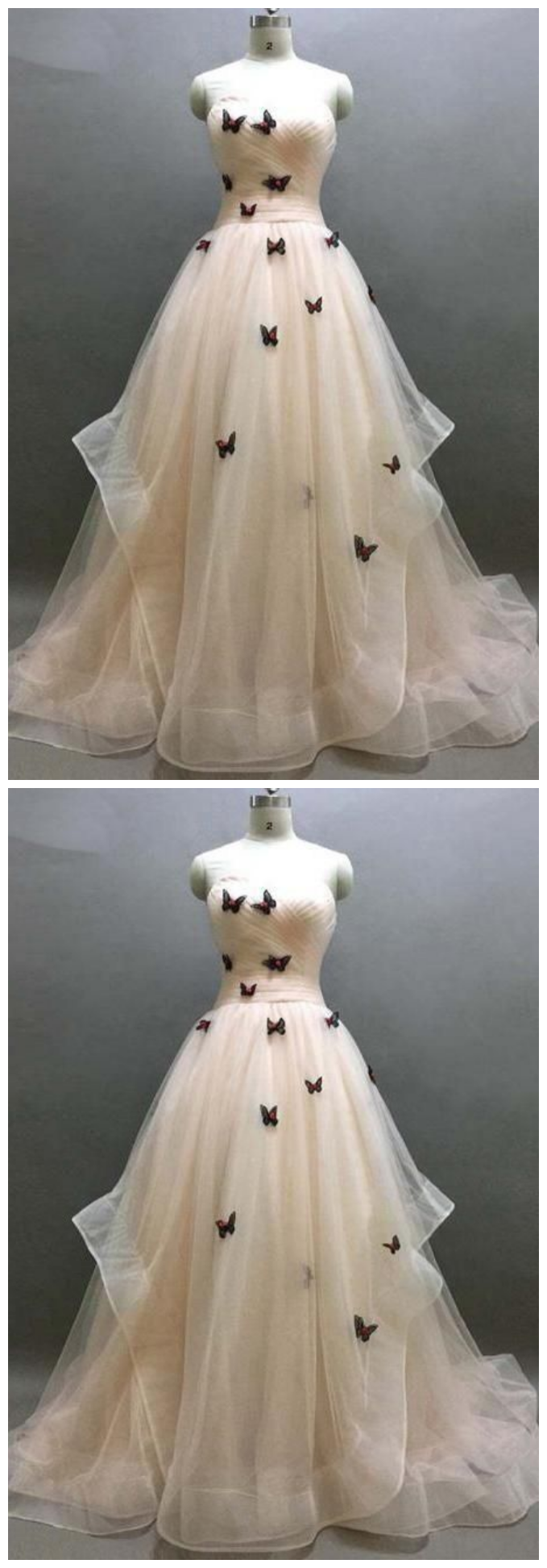 Sweetheart Ruffle Prom Dress, Beautiful Butterfly Appliques Lace Up Prom Dress, Prom Dresses