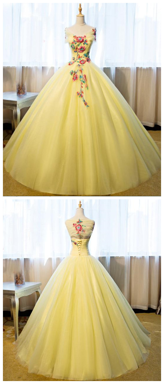 Beautiful Yellow Tulle Long Prom Dress, Sweet 16 Gowns, Yellow Formal Dresses