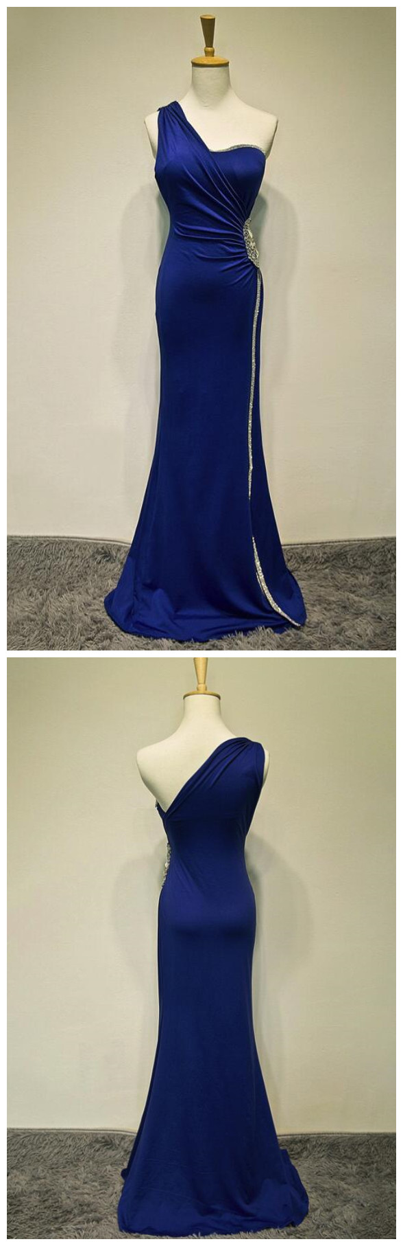 Beautiful Blue Evening Party Dress, Long One Shoulder Formal Gown, Formal Dress