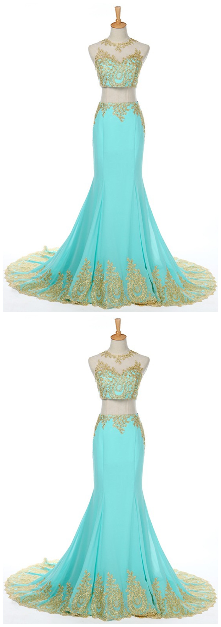 Lace Applique Two-piece Mermaid Ball Gown Floor Length