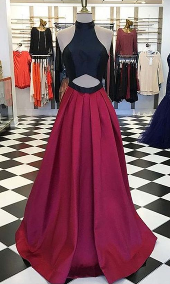 Red Chiffon A-line Long Evening Dresses,simple Formal Dress For Graduation