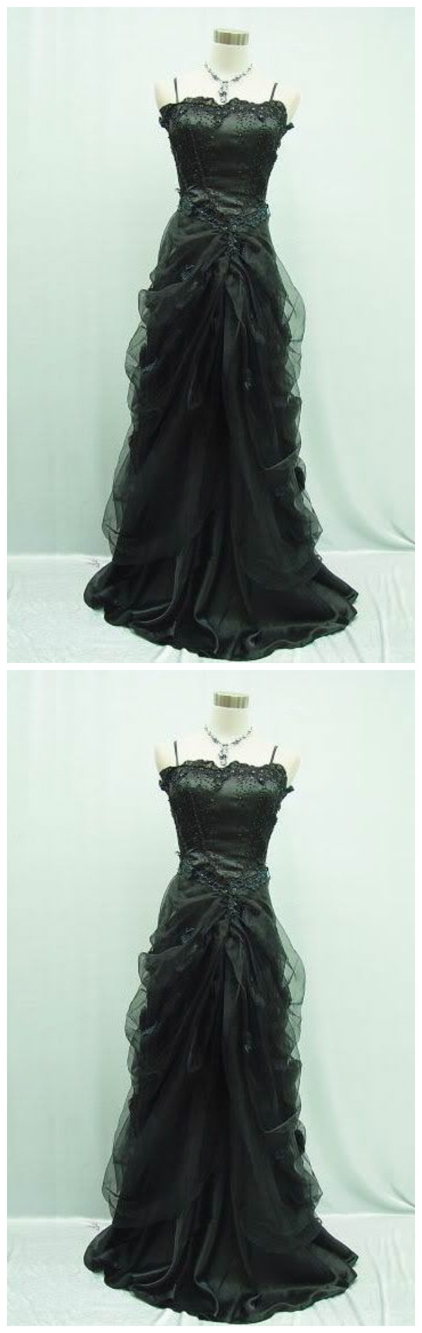 Custom Charming Black Chiffon Prom Dress,sexy Spaghetti Straps Evening Dress,beading Prom Dress
