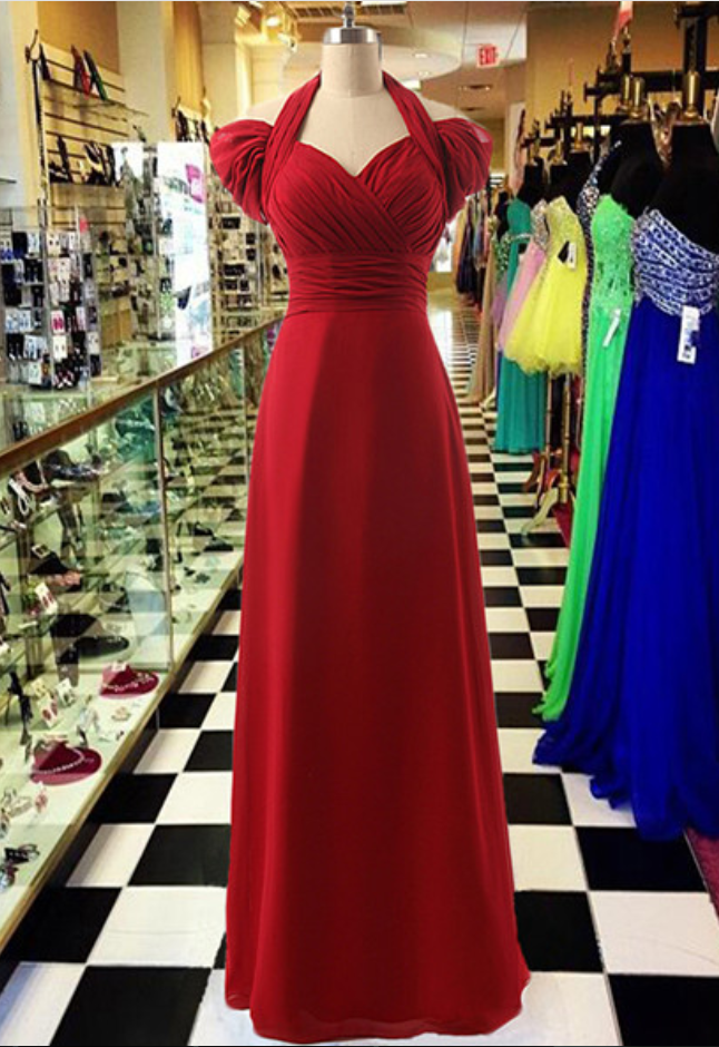 Custom Made Red Chiffon Prom Dress,halter Party Dress,off The Shoulder Evening Dress,floor Length Prom Dress