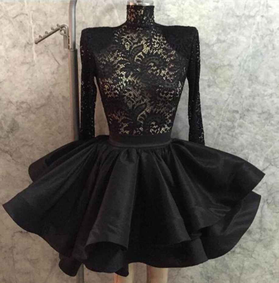 Mini Short Prom Dress, Black Prom Dresses,long Sleeves Lace Prom Dresses  Formal Dress on Luulla