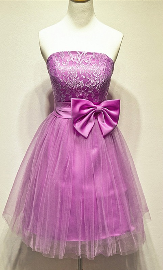Aline Purple Homecoming Dresses,hollow Sleeveless Tulle Strapless Short Party Dress ,homecoming Dress