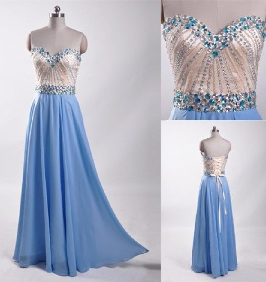 Charming Classy Prom Dress,blue Beading Prom Dresses,pretty Chiffon Prom Gowns,evening Gowns