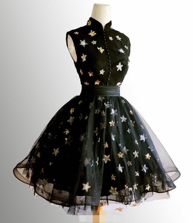 A-line Cute Black Prom Dress, Short Prom Dress, Homecoming Dresses Graduation Dresses