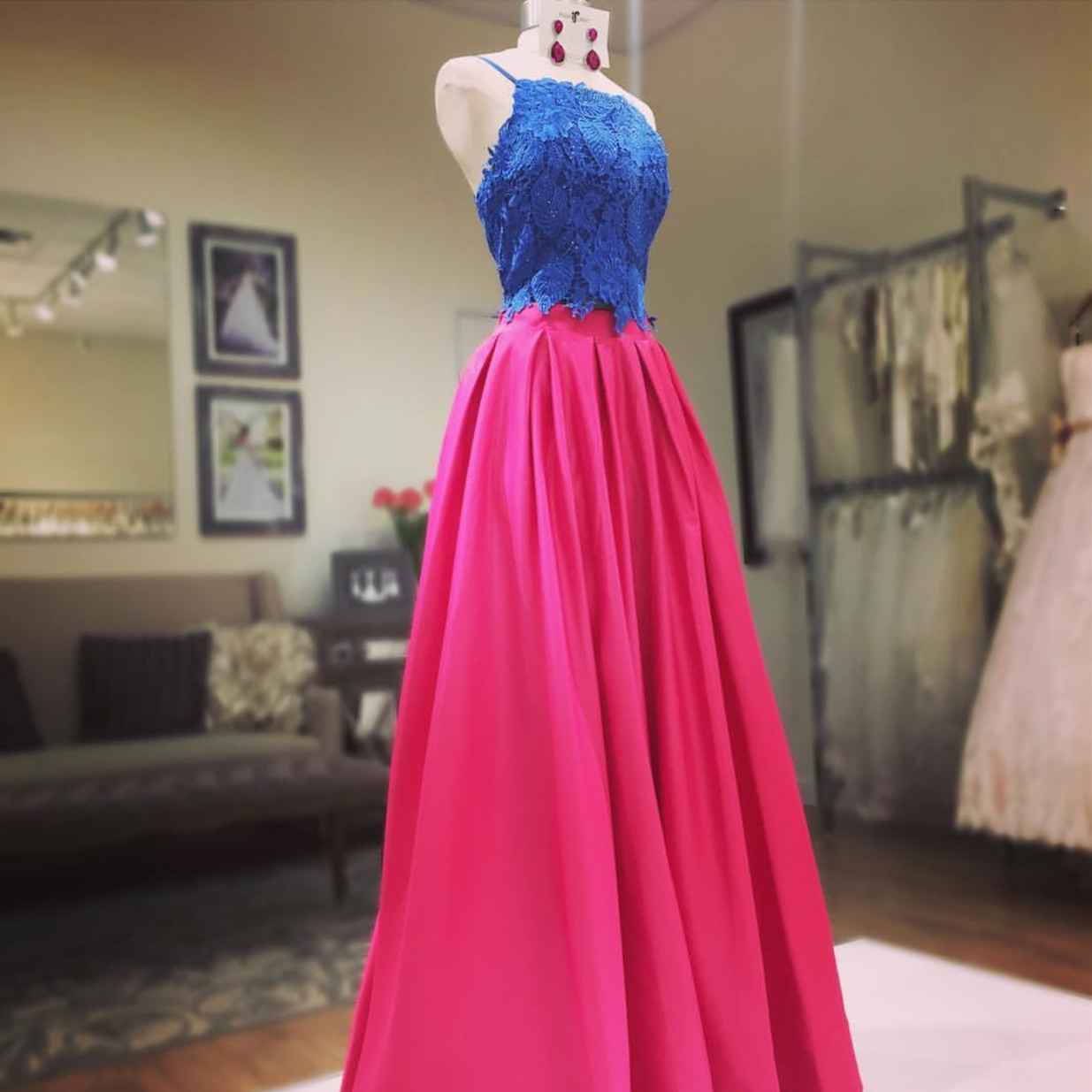 Two Piece Prom Dress,satin Dress, 2 Piece Prom Gowns,prom Dresses Lace Crop Top Dresses