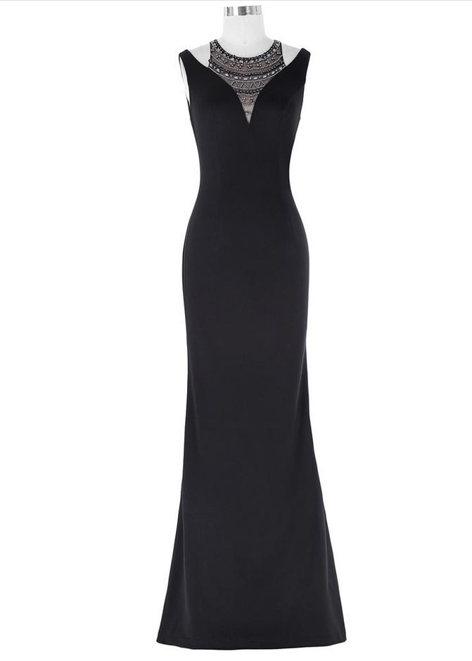 Halter Beaded Evening Dress 2018 Floor Length Sleeveless Formal Dress Vestido De Festa Black Mermaid Evening Gown