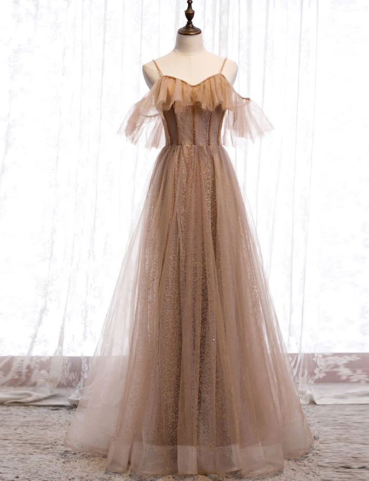 Charming Sequin Long Crystals Long Tulle Prom Dresses main image 1