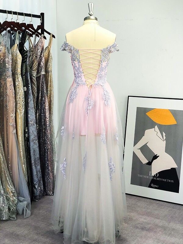 Princess A Line Off The Shoulder Satin Tulle Applique Long Prom Dress, Evening Dress main image 1