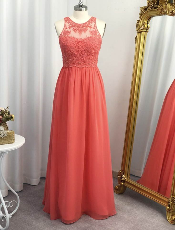 A-line/princess Chiffon Applique Scoop Floor-length Sleeveless Dresses