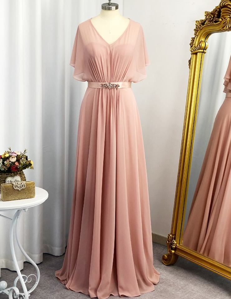 A-line/princess Sweetheart Short Sleeves Chiffon Sash/ribbon/belt Floor-length Dresses