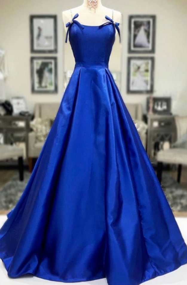 Royal Blue A-line Off Shoulder Prom Dresses, Evening Dresses With Train,  MP725