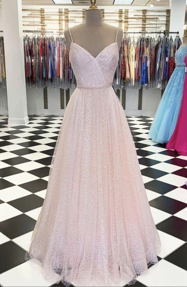Tulle Prom Dress,spaghetti Straps Prom Dress,a-line Prom Dress,floor-length Prom Dress