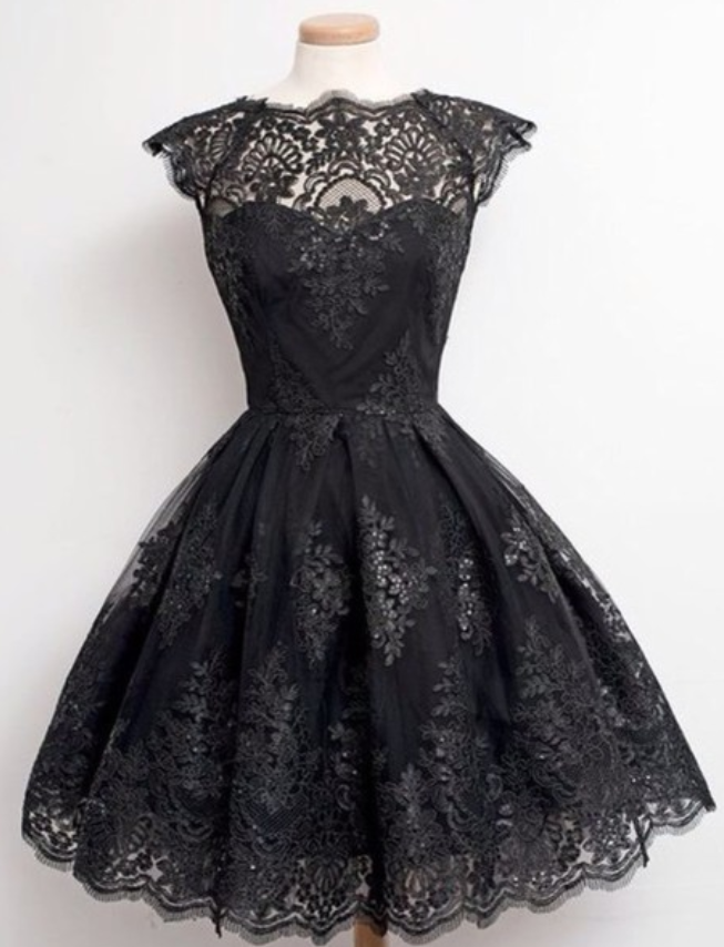 Custom Elegant Black Lace Beading Homecoming Dress,sexy Short Sleeves Evening Dress,sexy See Through Long Prom Dress