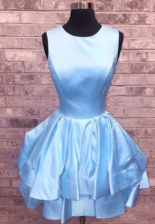 Cute Short Baby Blue Satin Homecoming Dress